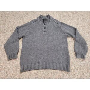 LL Bean Sweater Mens XL Grey Henley Fisherman Heavy Knit Cotton Outdoors Hiking